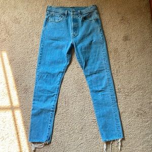 Levi’s 501 Skinny Jeans, Raw Hem, Size 28